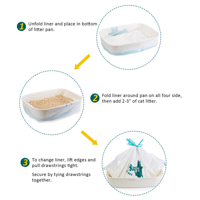 Extra Large Durable Litter Box Liners, 2mil Thick, 33lbs Load Capacity, Drawstring Closure, Fragrance-Free, 10 Per Box