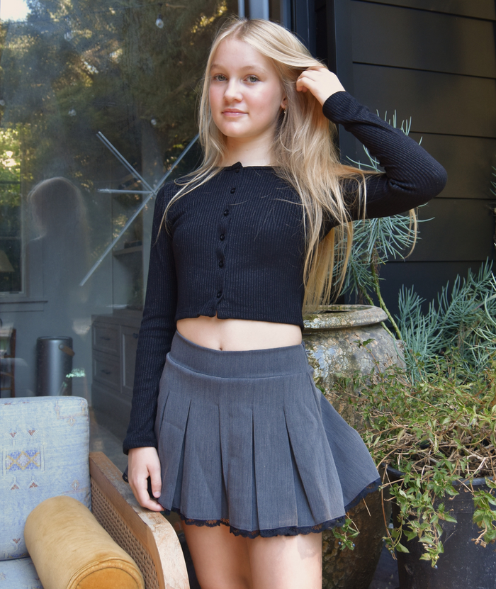 FBZ Girls Elin Gabardine Skirt With Lace Distressed/seasonal girls FBZ Flowers By Zoe Grey Y/S (7/8)