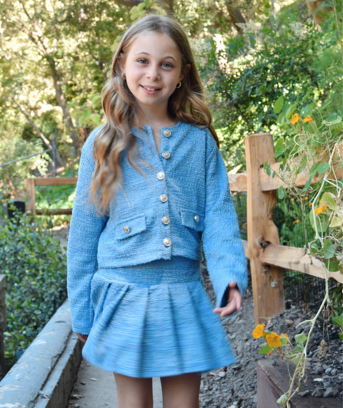FBZ Girls Giovanna Tweed Pleated Skirt Distressed/seasonal girls FBZ Flowers By Zoe Blue Y/S (7/8)
