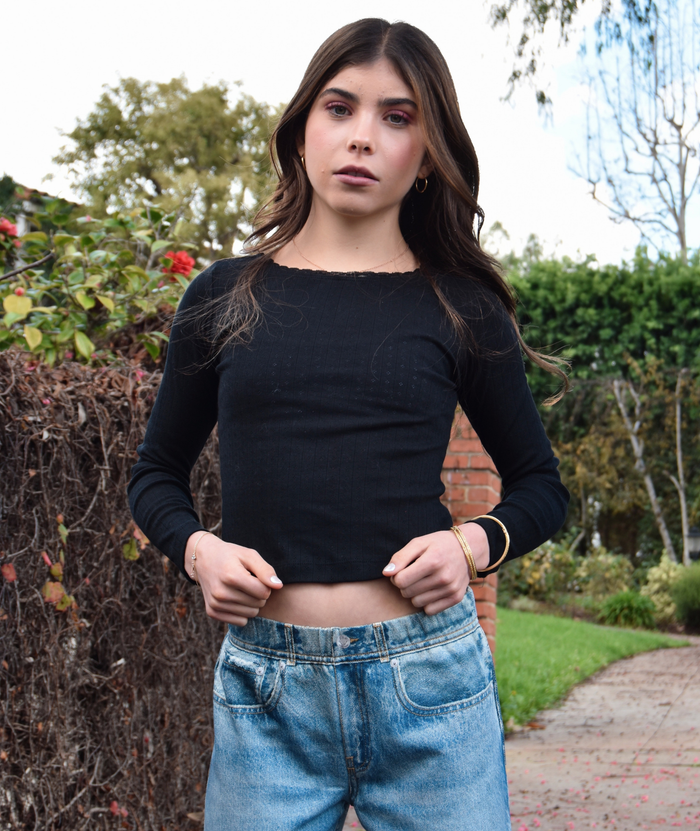 FBZ Girls Honor Pointelle With Lace Top Girls Casual Tops FBZ Flowers By Zoe