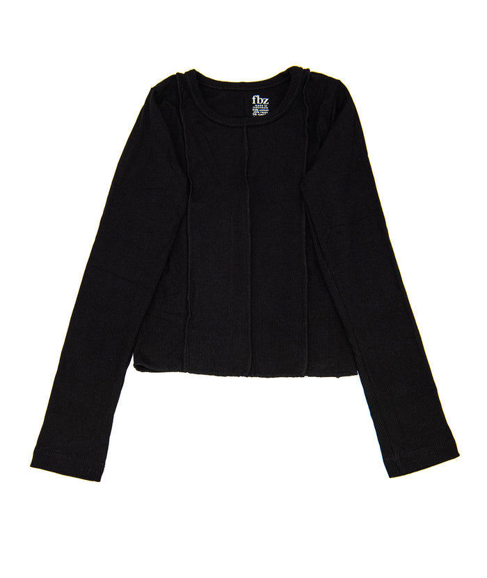 FBZ Girls Kay Long Sleeve Rib Stitch Top Distressed/seasonal girls FBZ Flowers By Zoe Black Y/6
