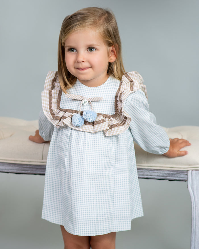 Federico Light Blue Microgingham Pom Dress