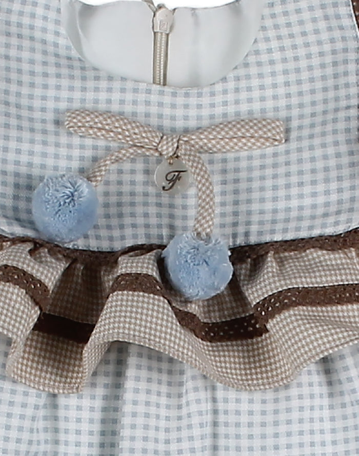 Federico Light Blue Microgingham Pom Dress