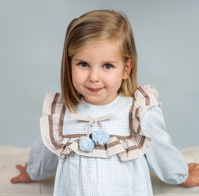Federico Light Blue Microgingham Pom Dress