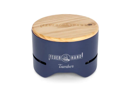Feuerhand Tamber Table Top Grill with wooden lid in cobalt blue