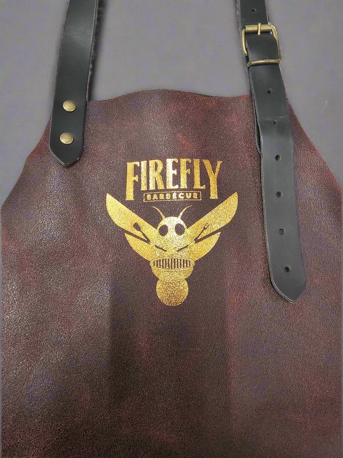 Leather BBQ apron with logo and adjustable straps