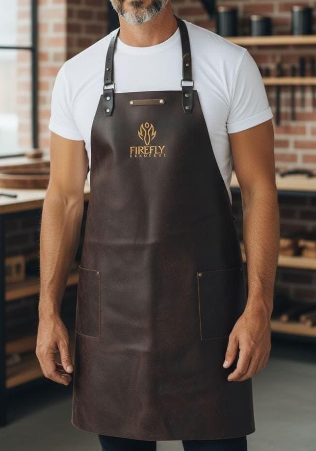 Leather BBQ apron with cross straps and logo