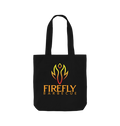Black tote bag with Firefly Barbecue logo