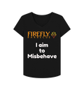 Women's V-Neck T-Shirt - I Aim to Misbehave with Firefly Barbecue logo in black