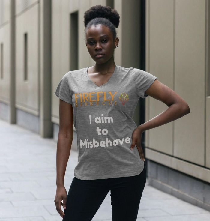 Gray Women's T-Shirt - I Aim to Misbehave with Firefly Barbecue logo and casual fit