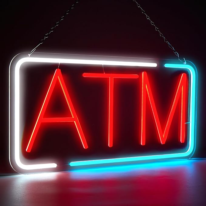 FITNATE ATM Neon Sign, Super Bright, USB Power and Adjustable Brightness for Bank Business Mart Shop Store