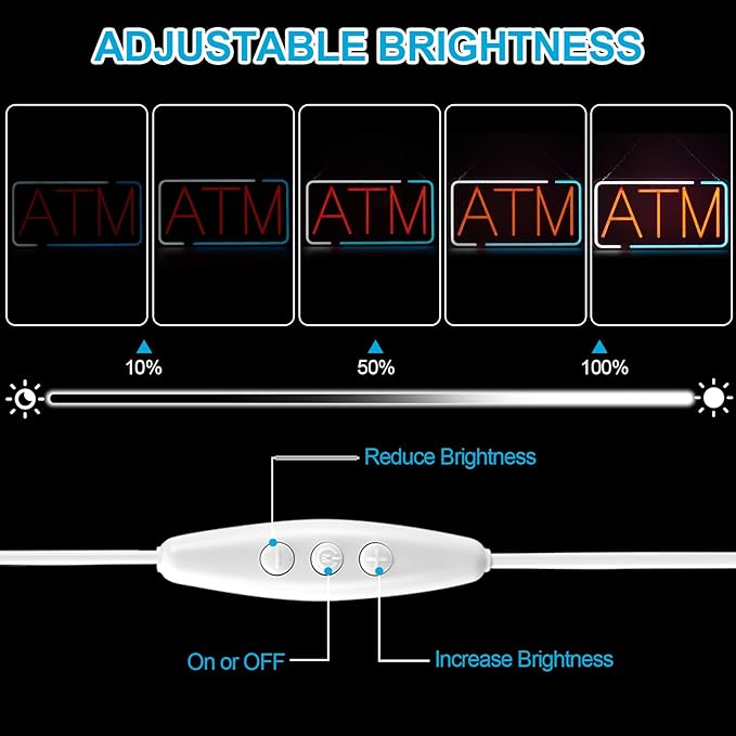 FITNATE ATM Neon Sign, Super Bright, USB Power and Adjustable Brightness for Bank Business Mart Shop Store