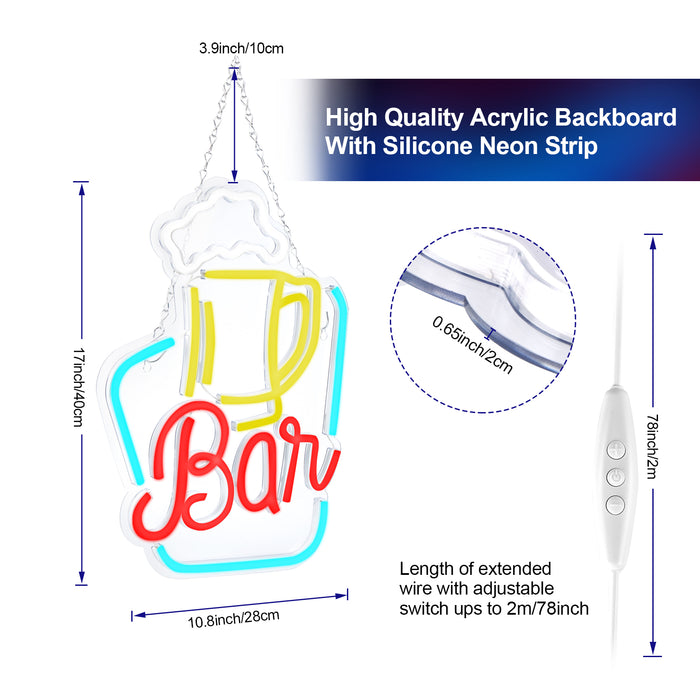 FITNATE Neon Bar Sign, Beer Neon Sign for Wall Decor, Brightness Adjustable LED Neon Light Sign USB Powered