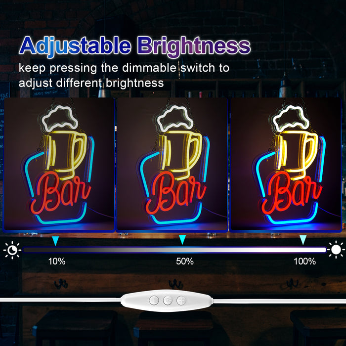 FITNATE Neon Bar Sign, Beer Neon Sign for Wall Decor, Brightness Adjustable LED Neon Light Sign USB Powered