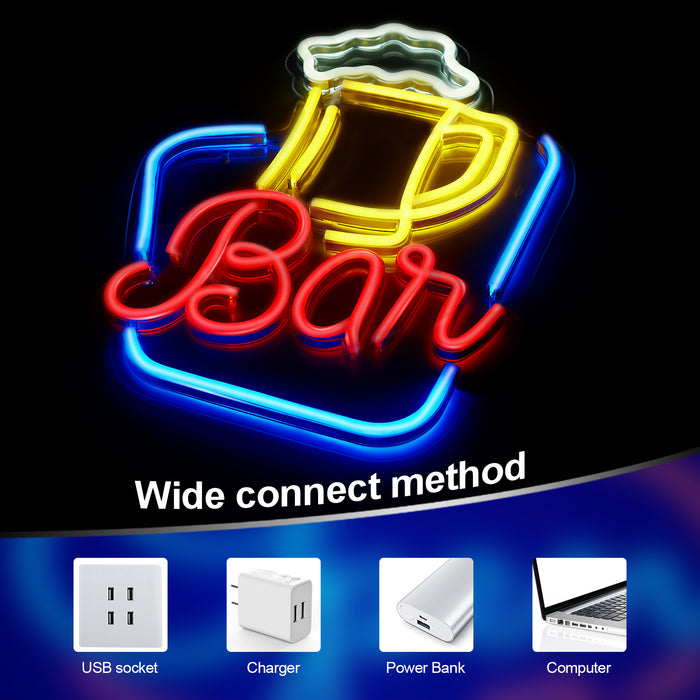 FITNATE Neon Bar Sign, Beer Neon Sign for Wall Decor, Brightness Adjustable LED Neon Light Sign USB Powered