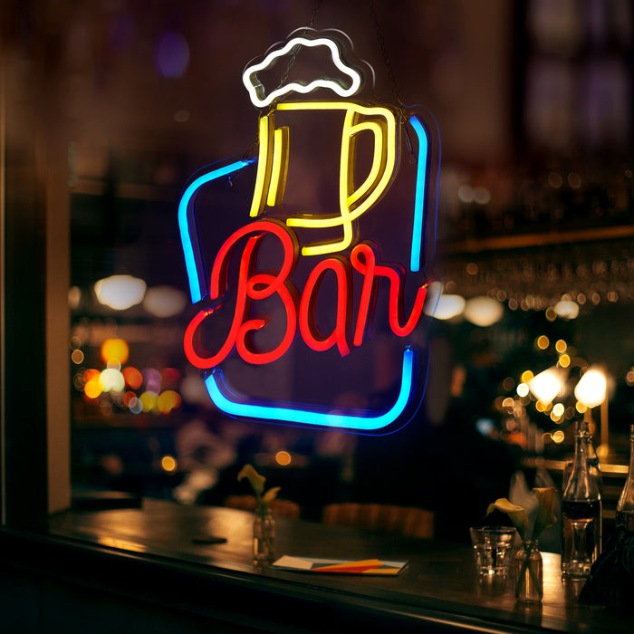FITNATE Neon Bar Sign, Beer Neon Sign for Wall Decor, Brightness Adjustable LED Neon Light Sign USB Powered