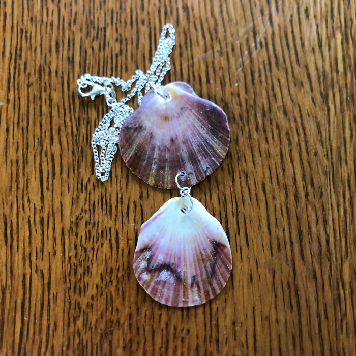 Flat Scallop Artisan Made Pendant Handcrafted Sea Shell Necklace 1.5 in x 3.25 in Mermaid Jewelry