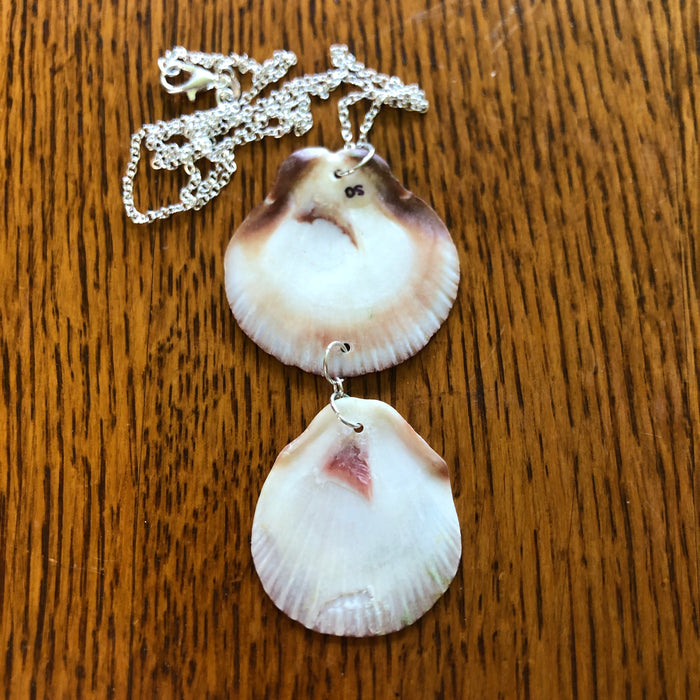 Flat Scallop Artisan Made Pendant Handcrafted Sea Shell Necklace 1.5 in x 3.25 in Mermaid Jewelry
