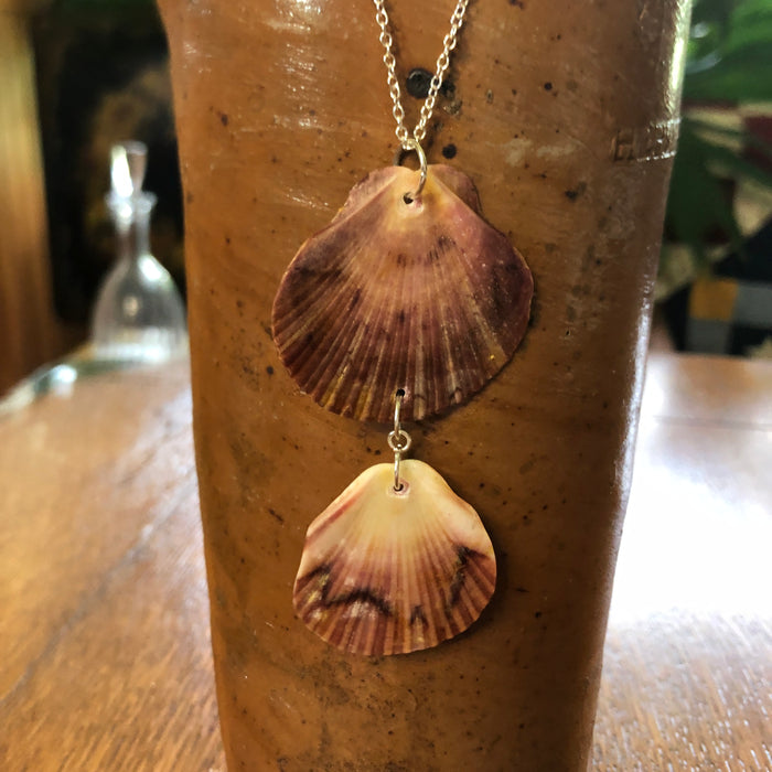 Flat Scallop Artisan Made Pendant Handcrafted Sea Shell Necklace 1.5 in x 3.25 in Mermaid Jewelry