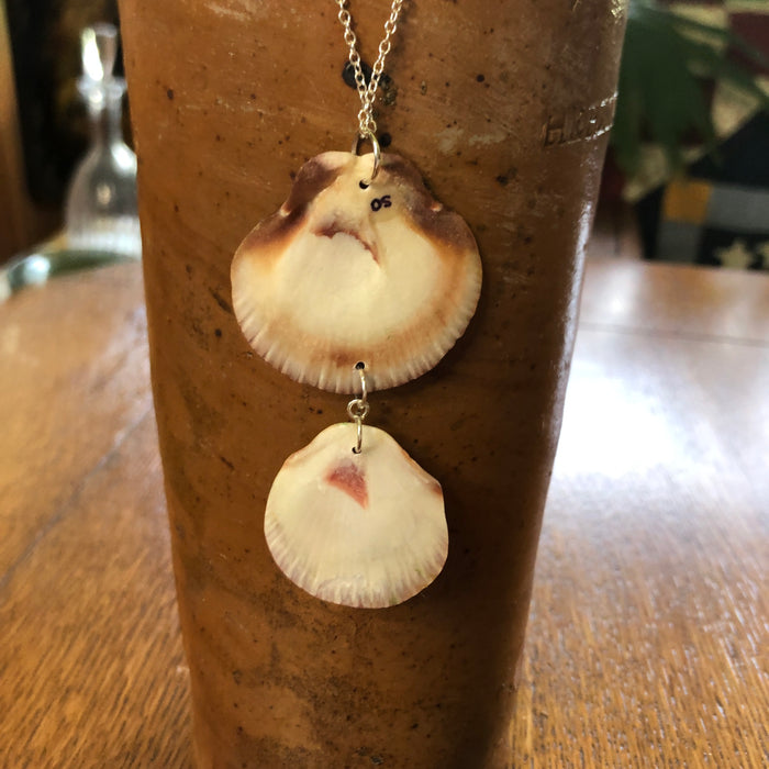 Flat Scallop Artisan Made Pendant Handcrafted Sea Shell Necklace 1.5 in x 3.25 in Mermaid Jewelry
