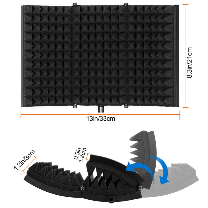 Foldable Microphone Isolation Shield Adjustable Tripod Stand Recording Studio