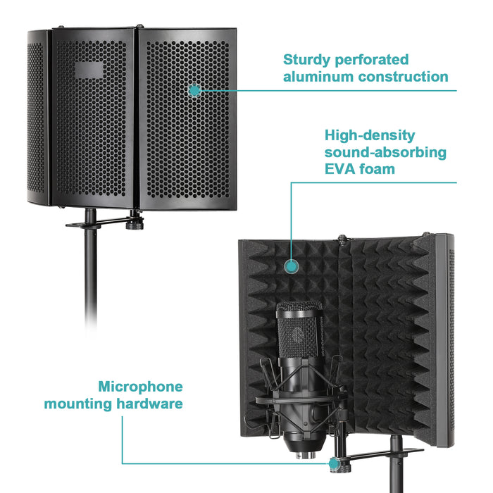 Foldable Microphone Isolation Shield Adjustable Tripod Stand Recording Studio