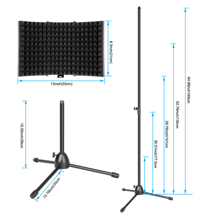 Foldable Microphone Isolation Shield Adjustable Tripod Stand Recording Studio