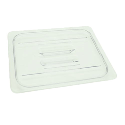 Clear polycarbonate food pan cover on a white background