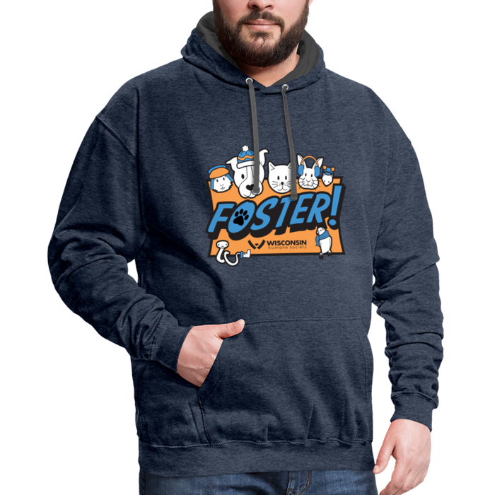 Foster Winter Logo Contrast Hoodie - indigo heather/asphalt