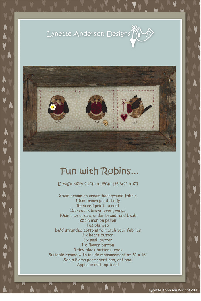 Fun with Robins by Lynette Anderson Pattern Back