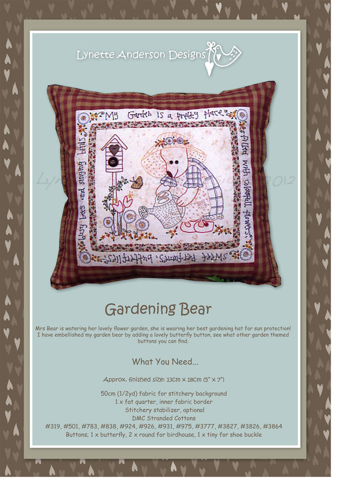 Gardening Bear Pillow by Lynette Anderson Pattern Back
