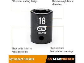 Gearwrench 19 Pc 1/2" Dr 6 Pt SAE Deep Impact Set
