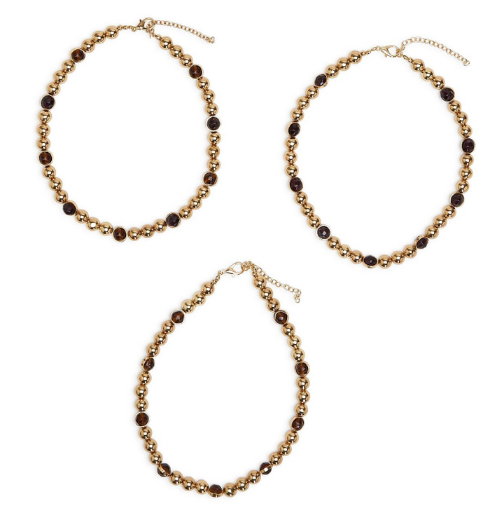 Gold Ball and Natural Stone Necklace