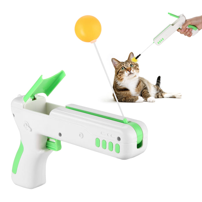 Green Interactive Cat Toy Gun Cat Stick Toy with Ball & Feather