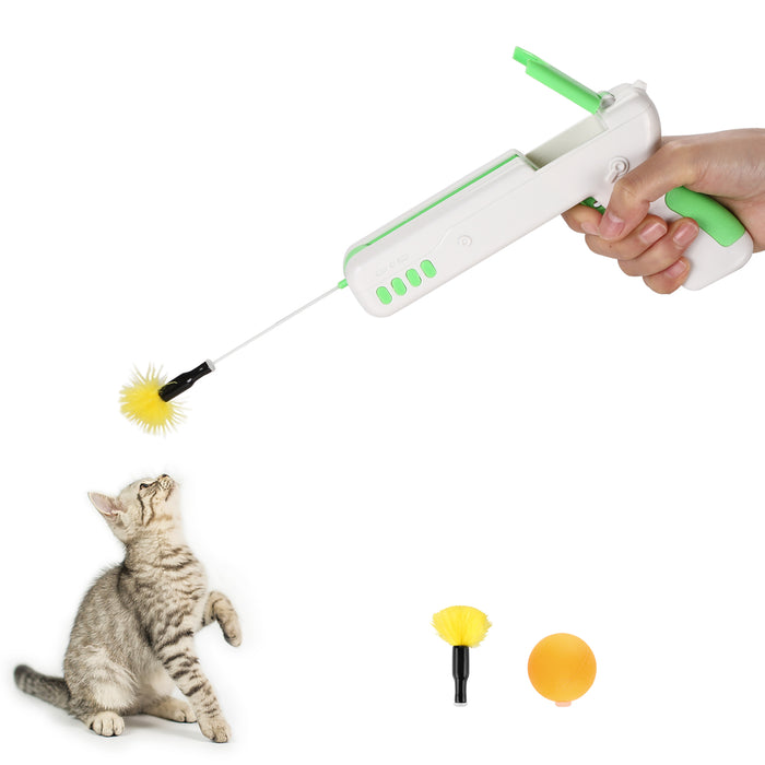 Green Interactive Cat Toy Gun Cat Stick Toy with Ball & Feather