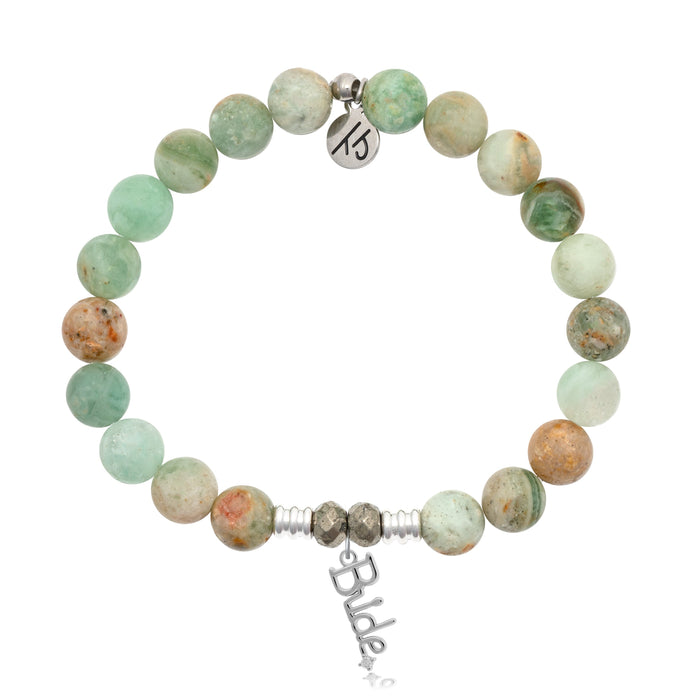 Green Quartz Stone Bracelet with Bride Sterling Silver Charm