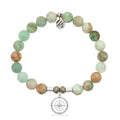 Green Quartz Stone Bracelet with Compass Rose Sterling Silver Charm