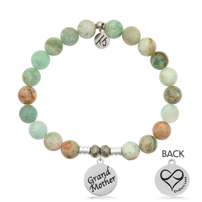 Green Quartz Stone Bracelet with Grandmother Sterling Silver Charm
