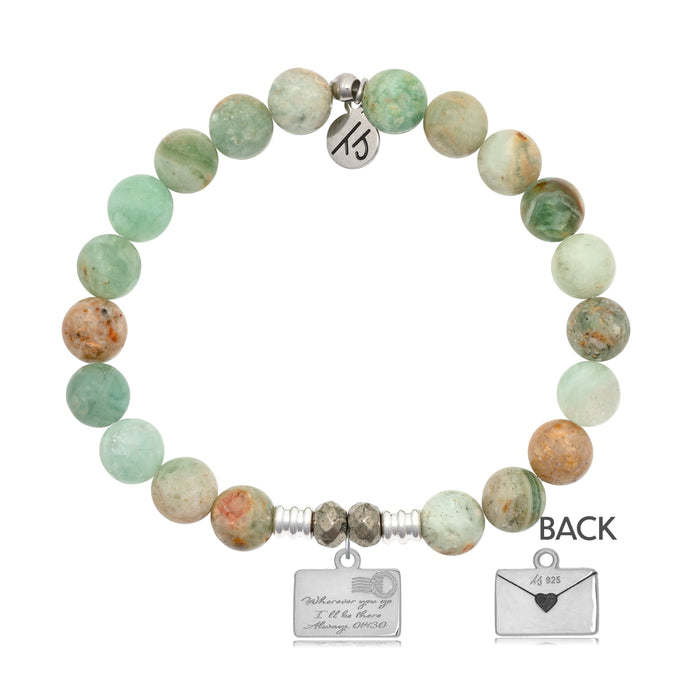 Green Quartz Stone Bracelet with Love Letter Sterling Silver Charm