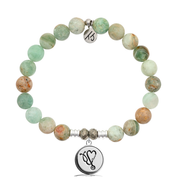 Green Quartz Stone Bracelet with Nurse Sterling Silver Charm