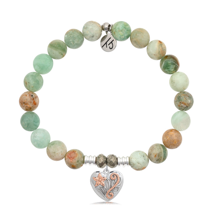 Green Quartz Stone Bracelet with Renewal Heart Sterling Silver Charm