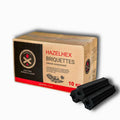 HazelHex 10kg smokeless BBQ charcoal briquettes in box with black briquettes