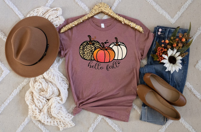 Hello Fall, Pumpkin Shirt, Leopard Pumpkin Shirt T-Shirt