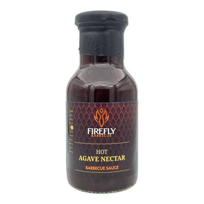 Black bottle of vegan hot agave and chipotle barbecue sauce