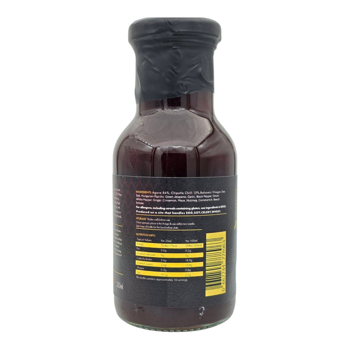 Barbecue sauce bottle with nutritional info label