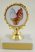 Ice Cream Logo trophy on gold wreath figure trophy on white marble base with gold engraving plate