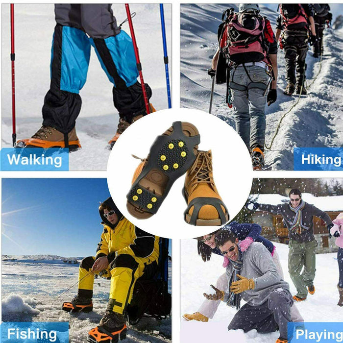 Ice Snow Grips Anti Slip On Over Shoe Boot Studs Crampons Cleats Spikes Grippers