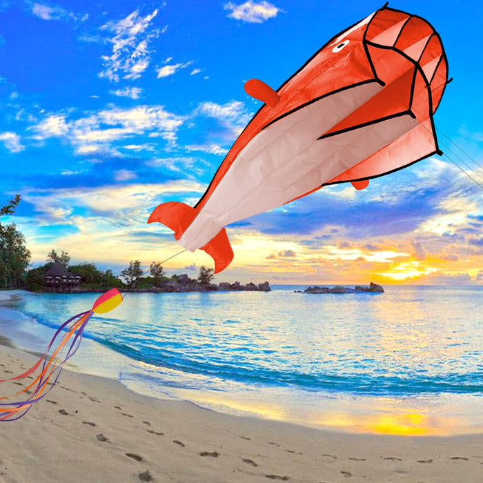 IMAGE 3D Kite Orange Dolphin with Huge Frameless Soft Parafoil for Kids