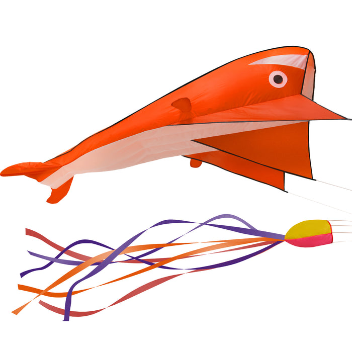 IMAGE 3D Kite Orange Dolphin with Huge Frameless Soft Parafoil for Kids