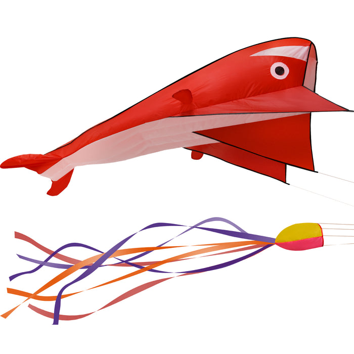 IMAGE 3D Kite Red Dolphin with Huge Frameless Soft Parafoil for Kids